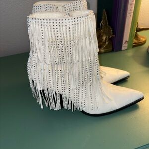 White Fringe Women's Booties — Nasty Gal